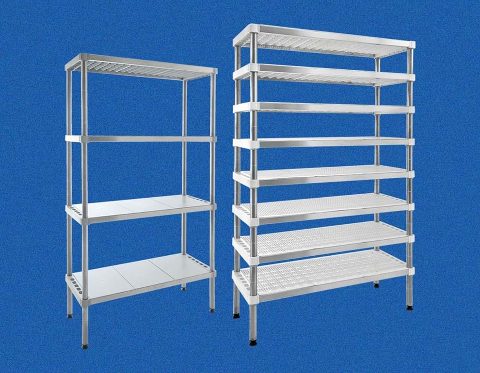 Shelves in stainless steel