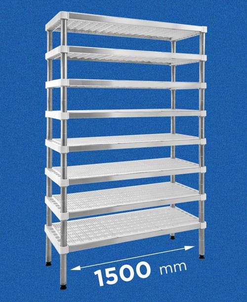 INOXPLAST shelf in steel and plastic: length 1500 mm